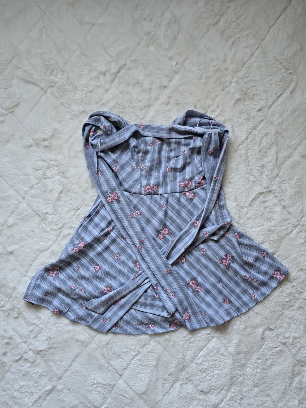 Francesca's Blue Plaid Dress with Pink Floral Print